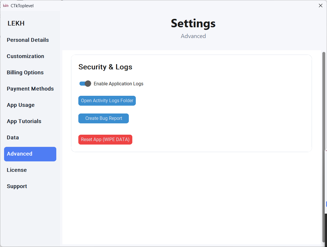 Advanced security settings